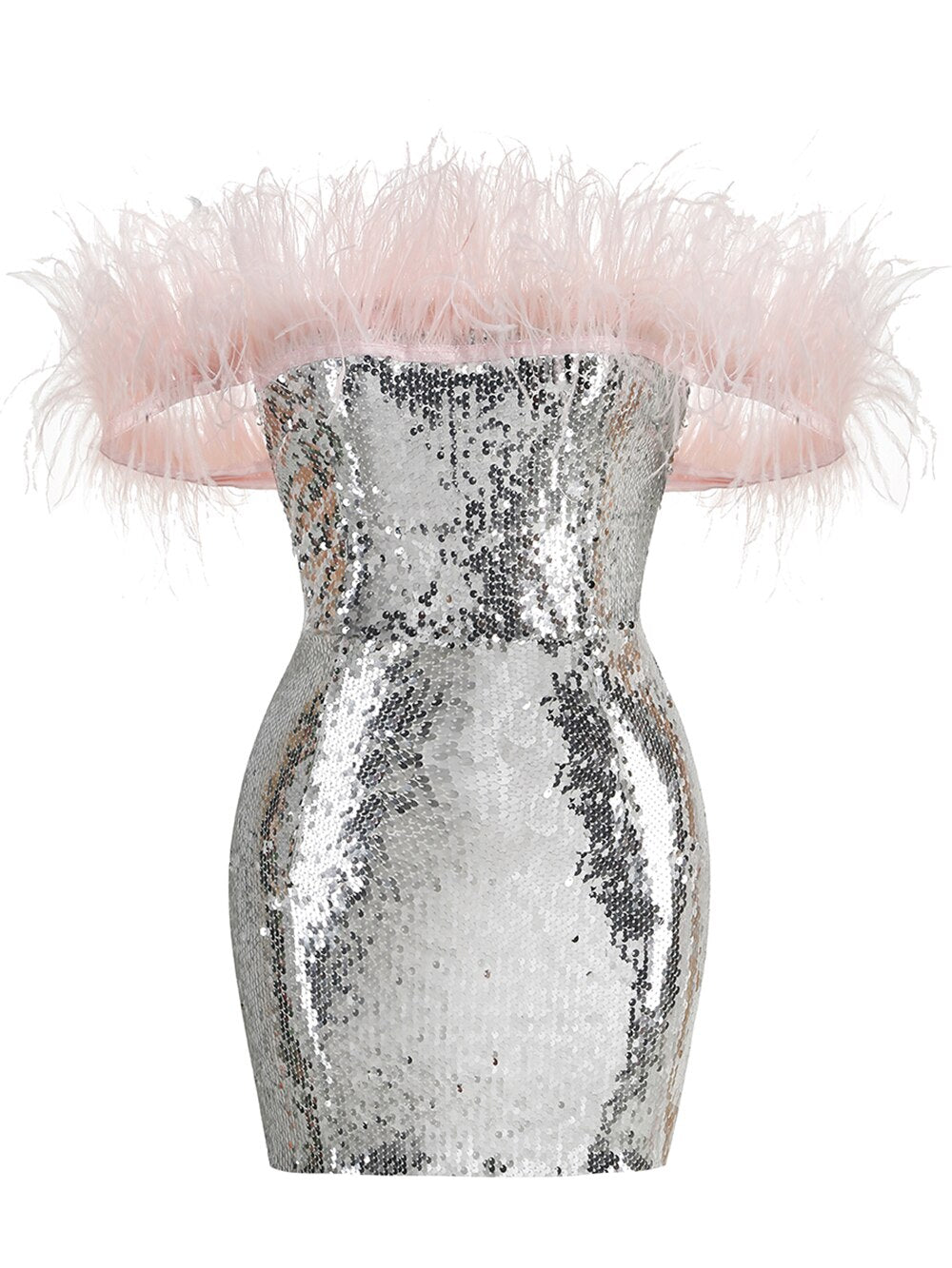 Pink Feather Sequins Dress